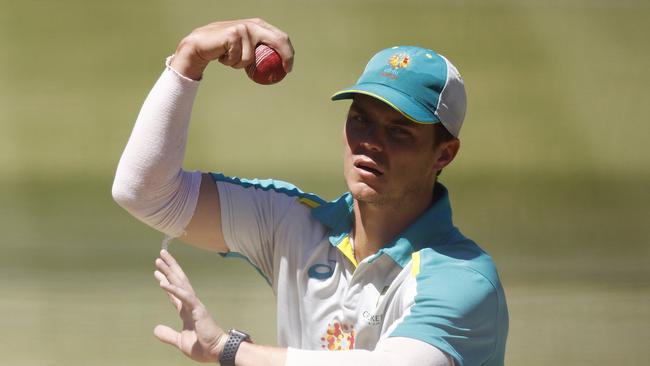 MELBOURNE, AUSTRALIA - DECEMBER 30: Mitchell Swepson of Australia in action during an Australian nets session at Melbourne Cricket Ground on December 30, 2021 in Melbourne, Australia. (Photo by Daniel Pockett/Getty Images)