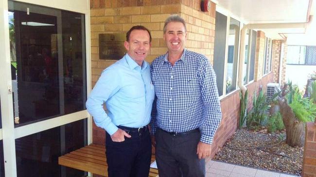 Prime Minister Tony Abbott and Western Downs Regional Council mayor Ray Brown discuss issues impacting the region, including aged care, at the Tarcoola Retirement Hostel in Tara on Saturday. Picture: Contributed