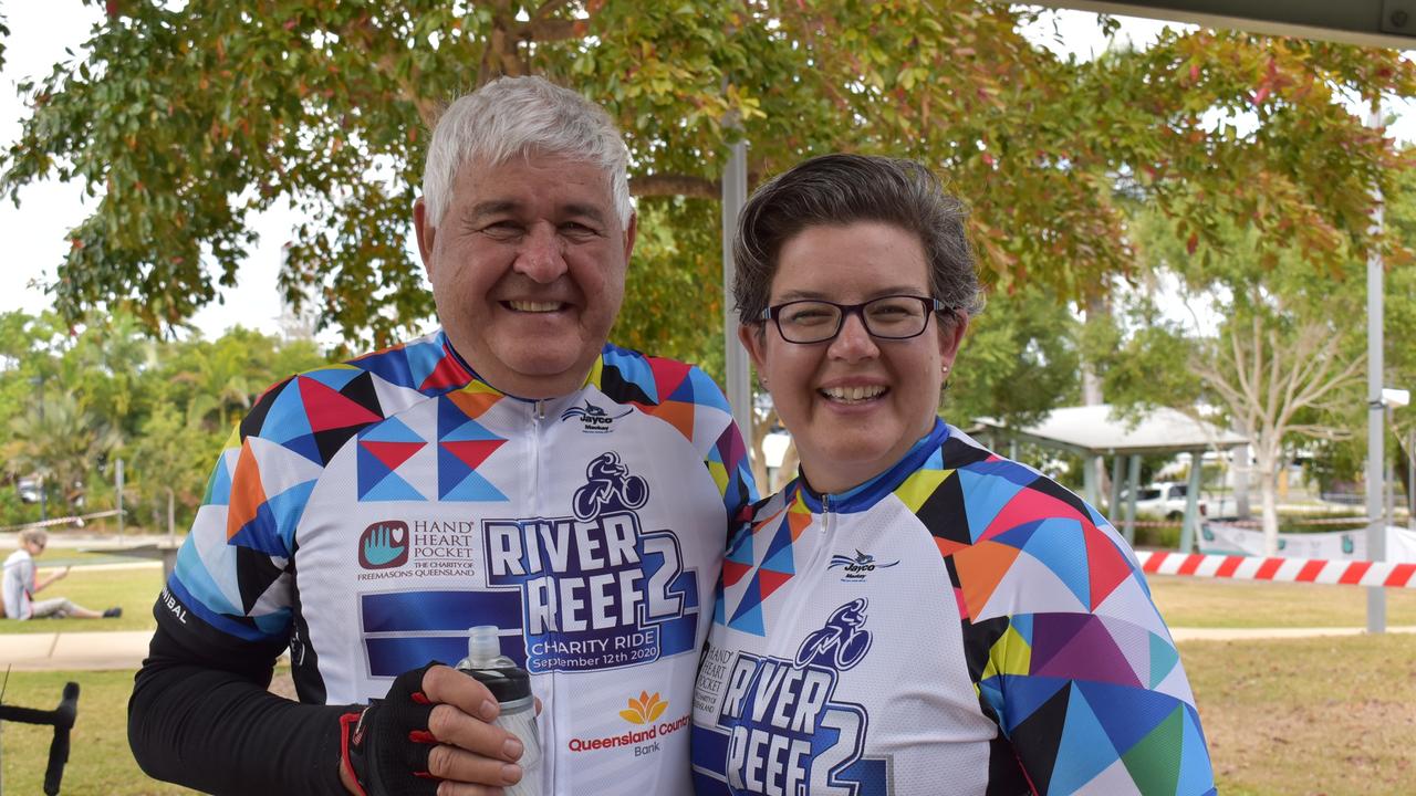 Noel Ghea, 76, with daughter Miranda Broadbent, both of Rockhampton, at the River2Reef Ride. Picture: Tara Miko