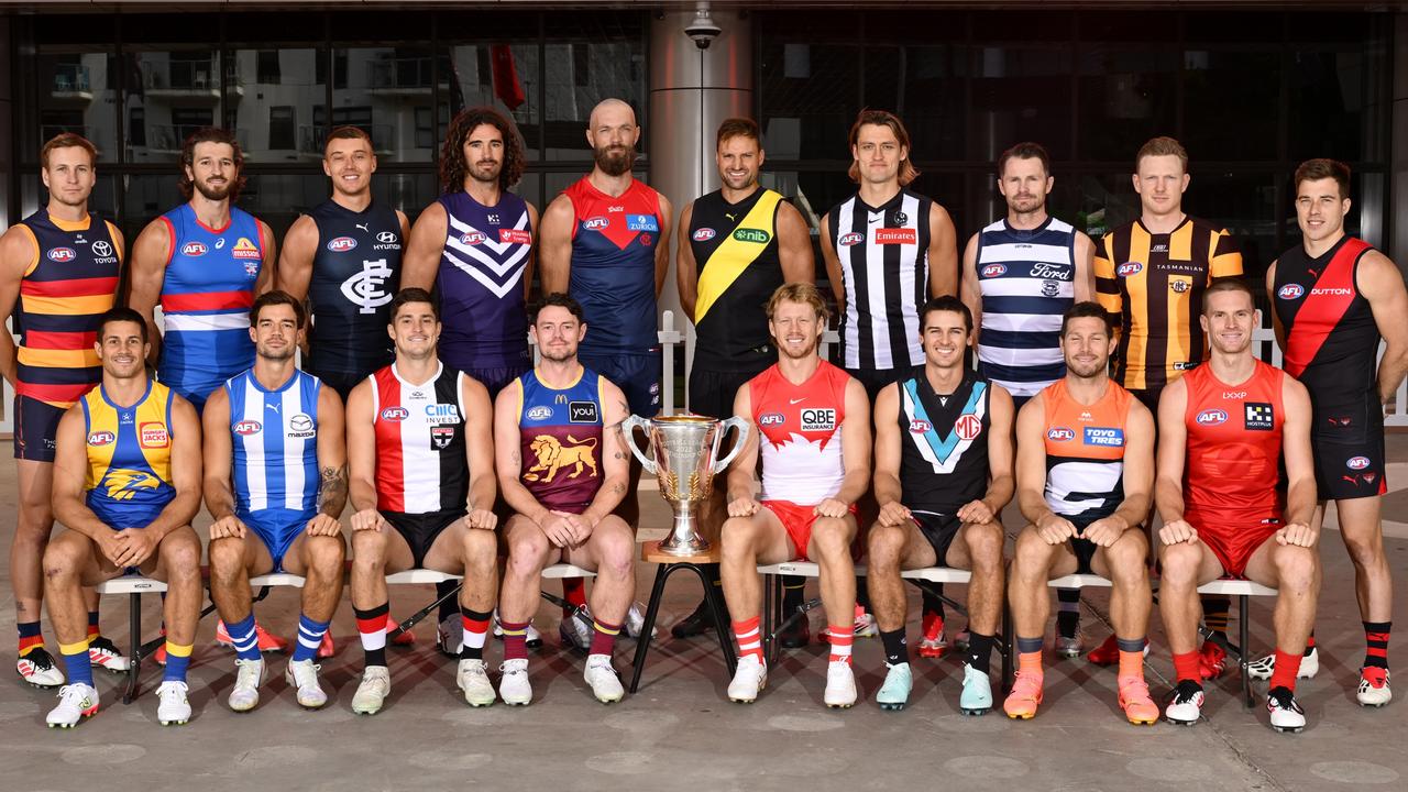 All 18 skippers at the AFL Captains Day. (Photo by Quinn Rooney/Getty Images)