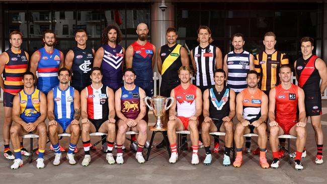 All 18 skippers at the AFL Captains Day. (Photo by Quinn Rooney/Getty Images)