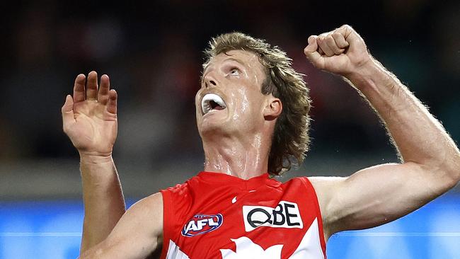 Sydney's Nick Blakey spoils during the AFL Round 2 match between the Sydney Swans and Essendon Bombers at the SCG on March 23, 2024. Photo by Phil Hillyard(Image Supplied for Editorial Use only - Phil Hillyard  **NO ON SALES** - Â©Phil Hillyard )