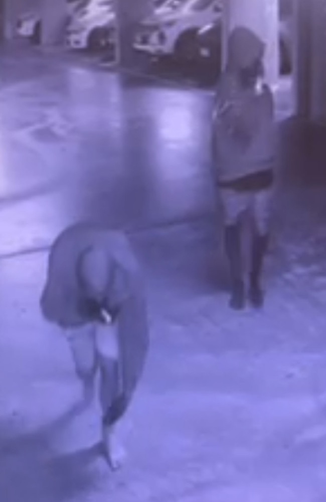 Screen grabs from a video of two youths allegedly involved in an attempted burglar and burglary of an upmarket apartment in Townsville in the early hours of Sunday morning. Picture: Supplied