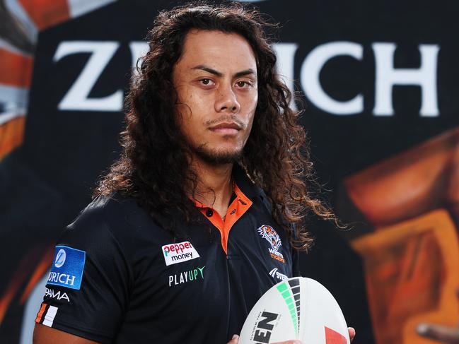 ON HOLD: EMBARGOED UNTIL TUESDAY 6PM: For the The Daily Telegraph 14.12.2024 Jarome Luai pictured in front of the new sponsors mural. Zurich. Wests Tigers members only training session at Zurich Centre, Concord.   Picture: Rohan Kelly