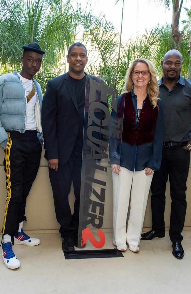 ‘The Equalizer 2’ team Ashton Sanders, Washington, Melissa Leo and director Antoine Fuqua. Picture: AFP