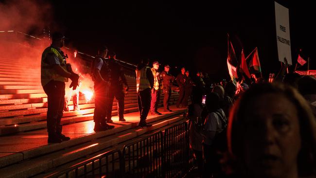 A flare is thrown at the Sydney Opera House. Picture: David Swift