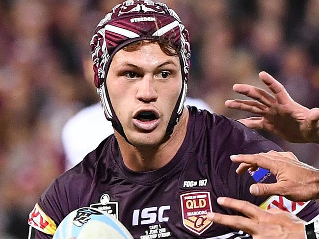 Kalyn Ponga of the Maroons during Game 1 of the 2019 State of Origin series between the NSW Blues and the Queensland Maroons at Suncorp Stadium in Brisbane, Wednesday, June 5, 2019. (AAP Image/Dave Hunt) NO ARCHIVING, EDITORIAL USE ONLY