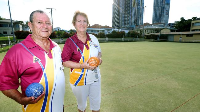 Southport Bowls Club members Barry Young and Susan Legge on the greens. Photo: Mike Batterham