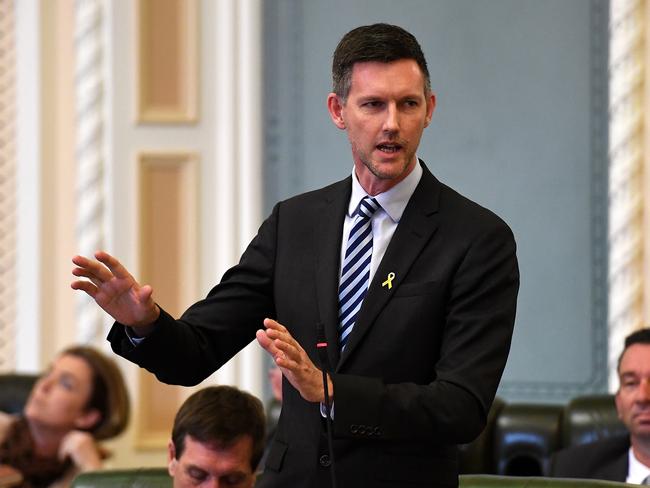 Queensland Transport Minister Mark Bailey speaks during Question Time at Parliament House in Brisbane last week. AAP Image/Dan Peled.