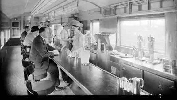 The buffet and kitchen on the Spirit of Progress, 1937. Picture: Public Records office of Victoria