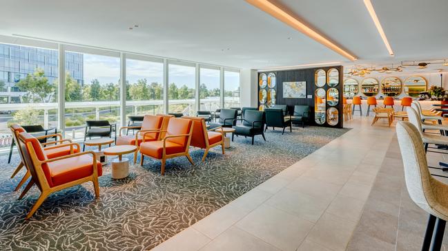 The pay-per-use Plaza Premium lounge at Adelaide Airport is designed to reflect the city’s reputation for good wine and art.