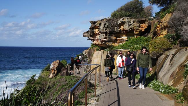 Even in winter, the crowds flock to the Bondi to Coogee walk. Picture: Danny Aarons