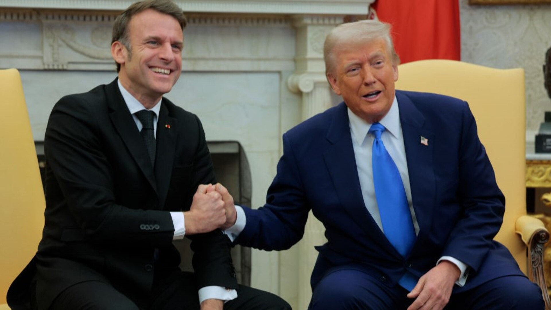 Donald Trump meets with Emmanuel Macron in Oval Office to talk Ukraine