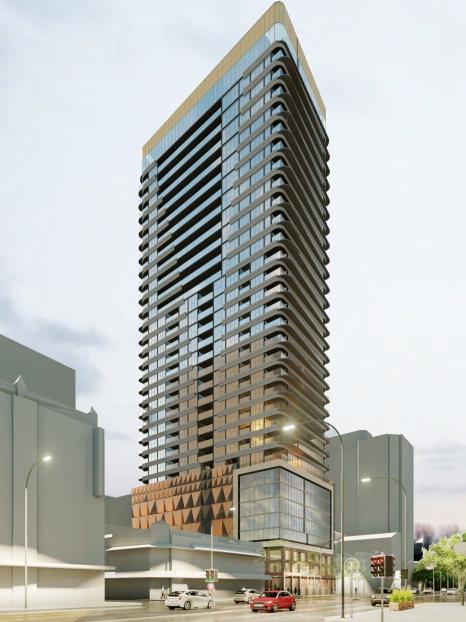 The $200 million, 33-level apartment tower planned for the Le Boheme site on Grote St. Picture: Cheesman Architects