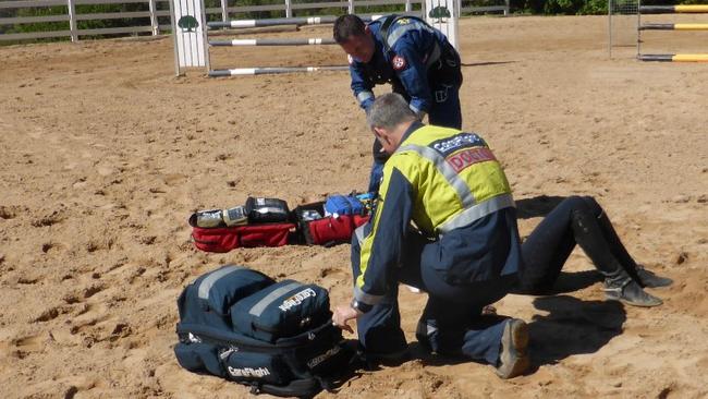 A 40-year-old woman was injured during a show jumping fall in Arcadia.