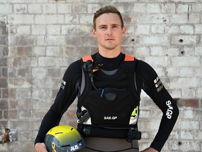 Team Australia member Kyle Langford poses for a photograph during a training session ahead of round one of the SailGP on Sydney Harbour, Sydney, Wednesday, February 19, 2020. The SailGP will take place on February 28th and 29th on Sydney Harbour. (AAP Image/Dean Lewins) NO ARCHIVING