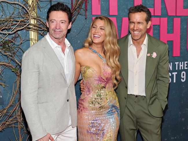 Hugh Jackman with Blake Lively and Ryan Reynolds at the It Ends With Us New York premiere on August 6. Picture: Cindy Ord/Getty Images