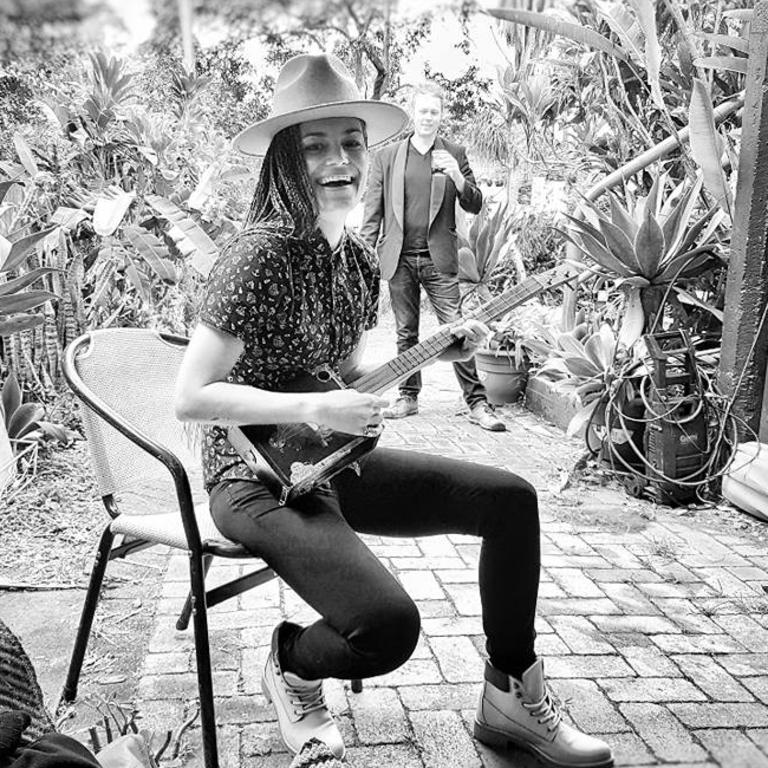 Musician Andrea Kirwin in the garage studio. Picture: Kita Lawrence