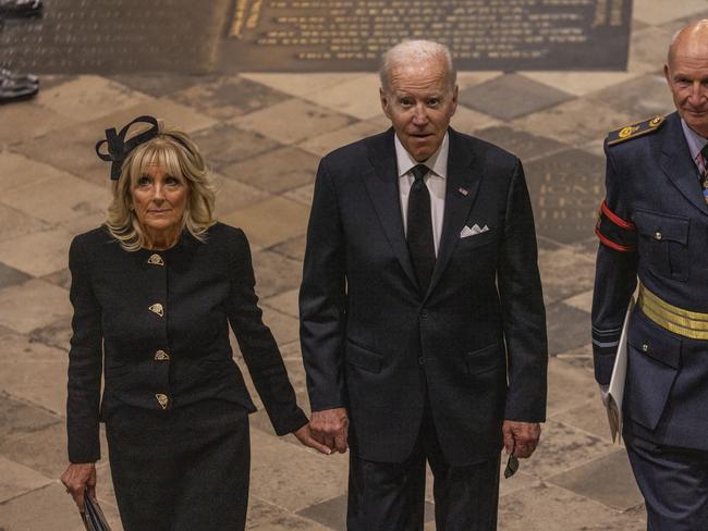 US President Joe Biden and First Lady Jill Biden attend the State Funeral of Queen Elizabeth II, held at Westminster Abbey. Picture: Jack Hill – WPA Pool/Getty Images