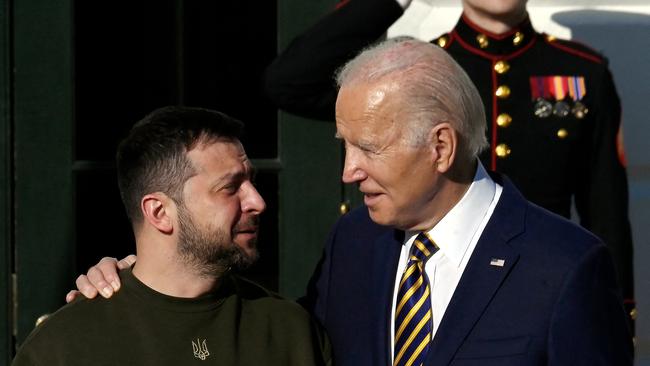 US President Joe Biden welcomes Mr Zelensky on the South Lawn of the White House. Picture: AFP