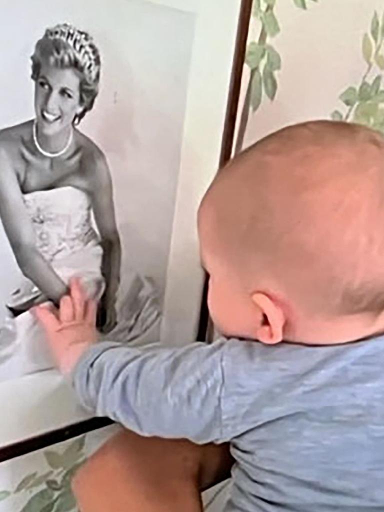 Archie touches an image of his late grandmother, Diana. Picture: Netflix