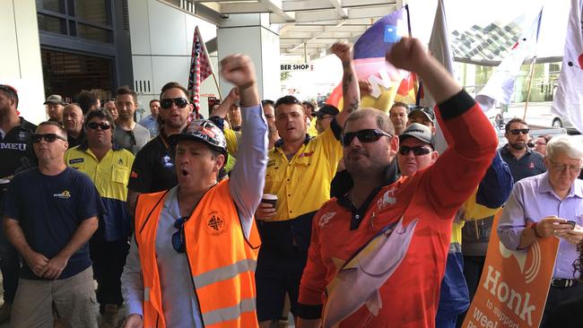 Union members protest the scrapping for Sunday penalty rates. Picture: Darren England