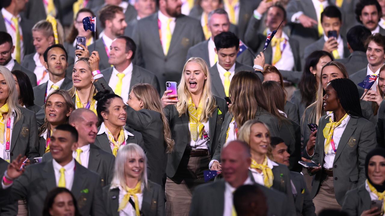 BIRMINGHAM 2022 COMMONWEALTH GAMES. 28/07/2022. Commonwealth Games Opening ceremony at Alexander Stadium. Netballer Jo Weston takes a selfie. Picture: Michael Klein