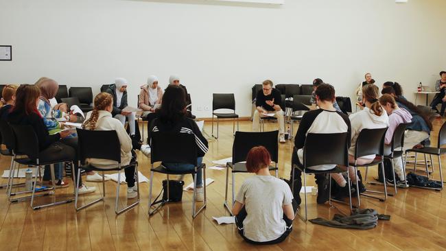 Students gathered for a theatre workshop.