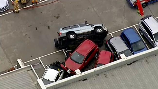 The 4WD on its side. Picture: Channel 9