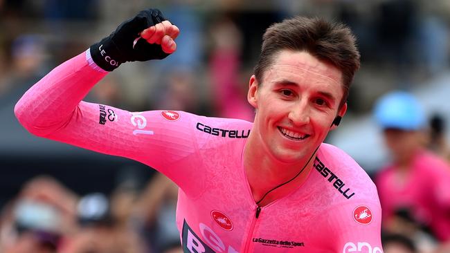 Australia’s Jai Hindley claims victory in Giro d’Italia. Picture: Tim de Waele/Getty Images