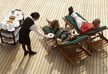 High Tea time ... personal service on the deck of the Queen Mary 2