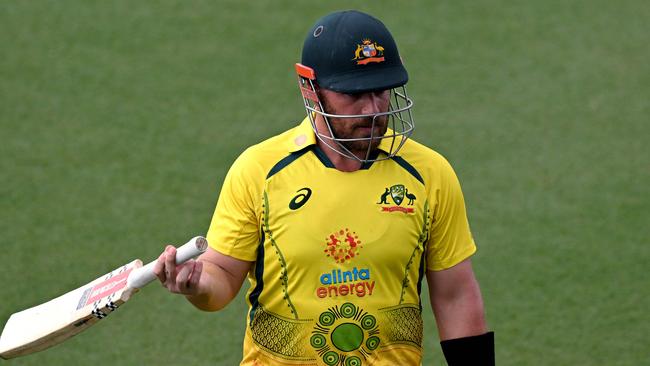 Australia's captain Aaron Finch walks off after his dismissal during the second one-day international.