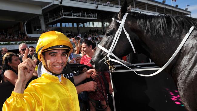 Joao Moreira after riding Brazen Beau to score the Group 1 Newmarket Handicap in 2015. Picture: Getty Images.