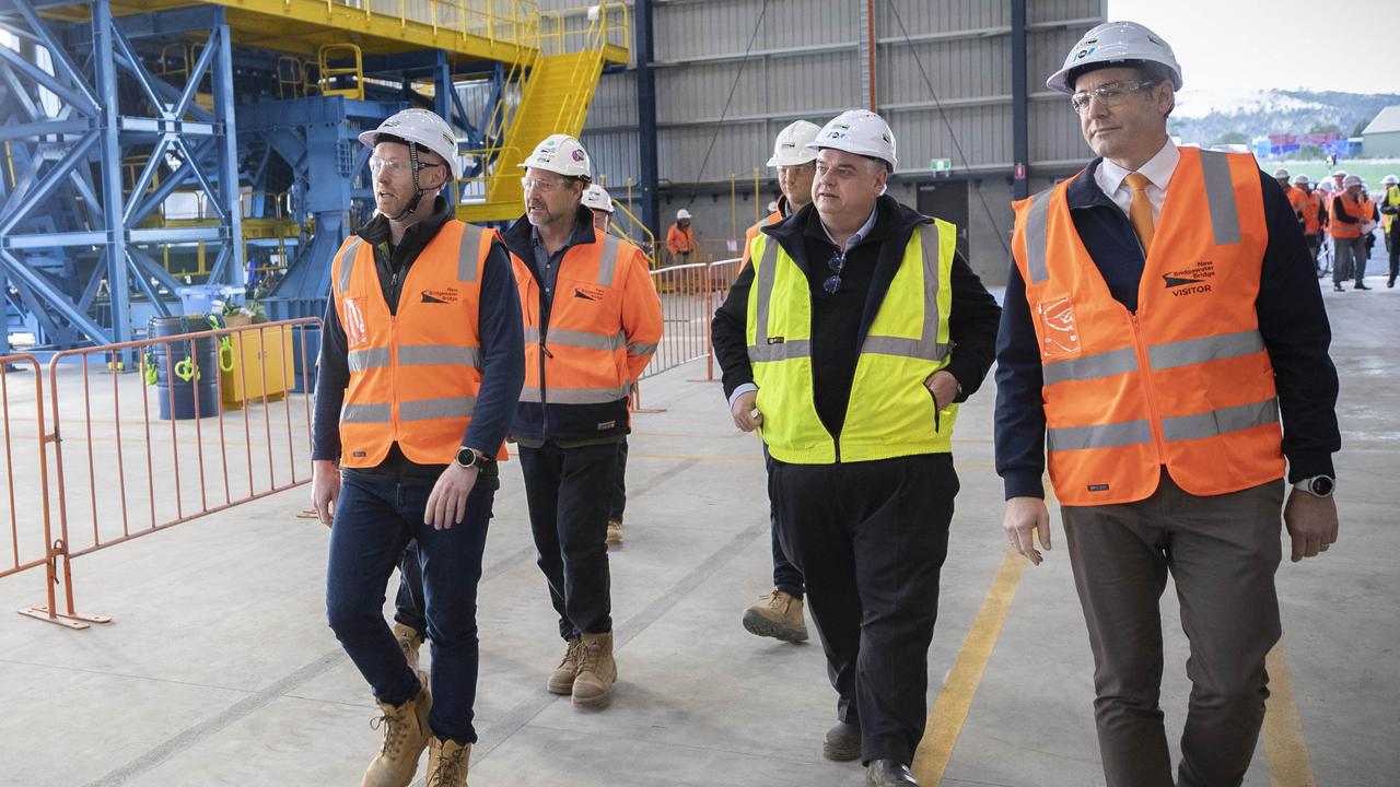 Brian Mitchell MP and Michael Ferguson MP at the new Bridgewater Bridge concrete facility at Bridgewater. Picture: Chris Kidd