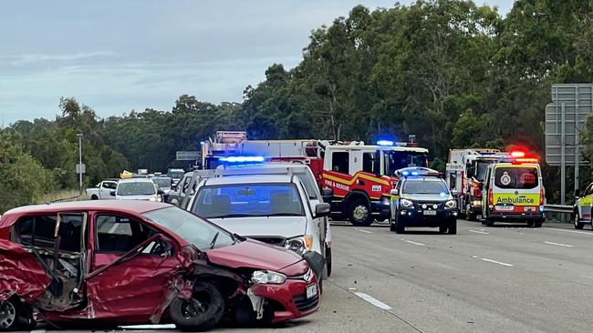 A multi-vehicle crash on the M1 at Coomera near Exit 54 on Friday. Picture: QAS