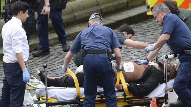 IT took just 82 seconds for Westminster terrorist Khalid Masood to kill four people and injure 50 before he was shot dead. Picture: AP