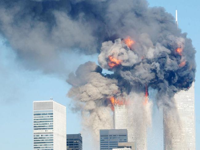 A fiery blasts rocks the World Trade Center.