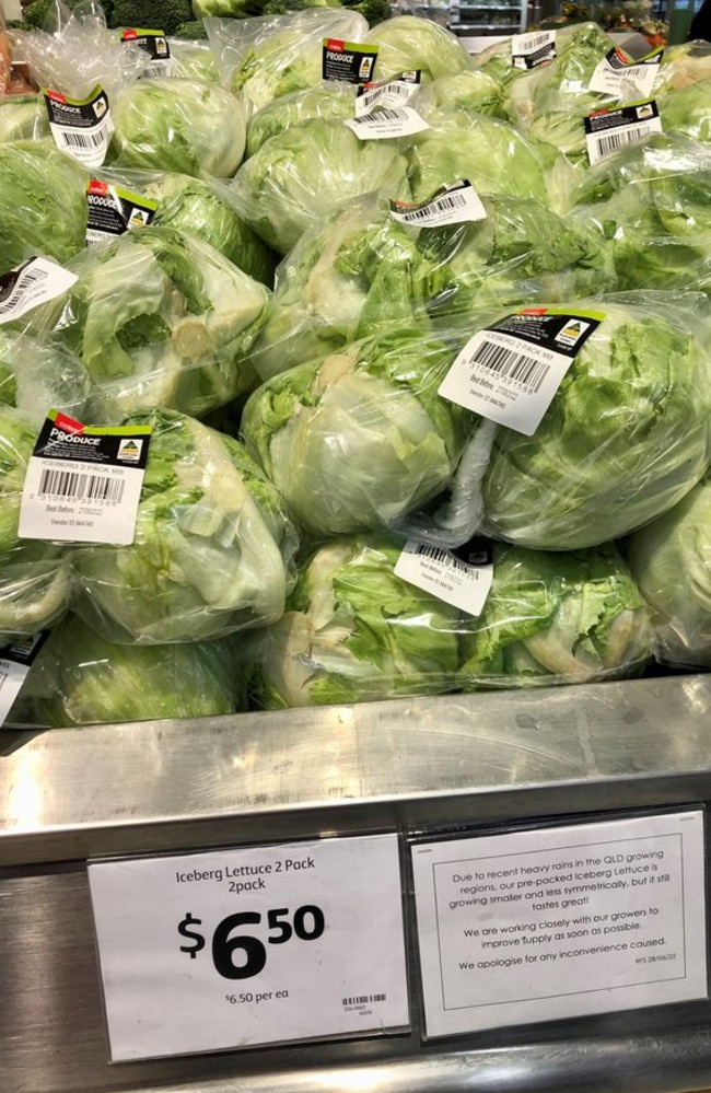 Coles is offering two iceberg lettuces for $6.50 amid soaring grocery prices. Picture: Supplied