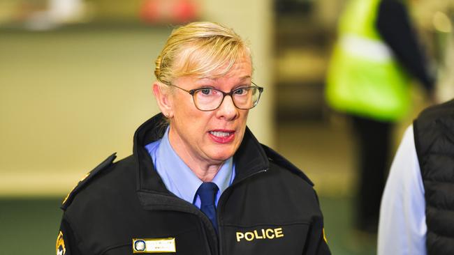 Tasmania Police commander Debbie Williams. Media Doorstop at Latrobe. Flood waters on the North-West coast. Picture: Simon Sturzaker