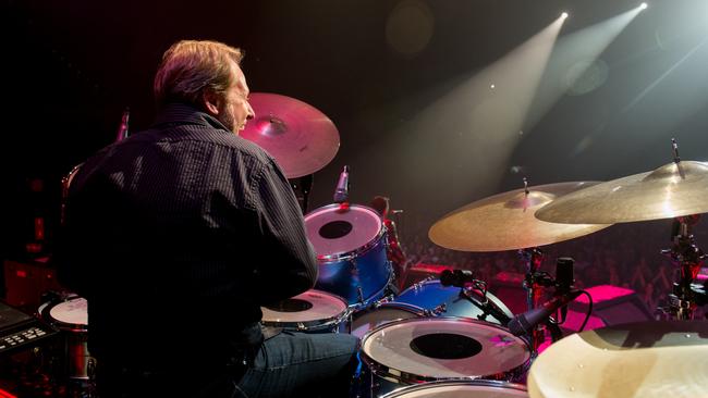 Tim rocks out on the drums. Picture: Rob Loud