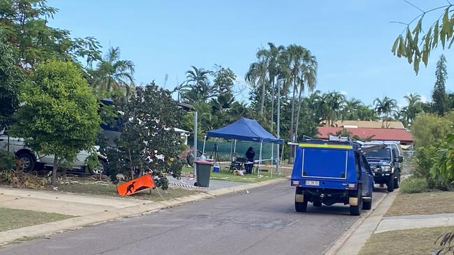 Police have closed Stewart Court in Leanyer after a woman was reported to be unresponsive and later declared dead at a home in the cul-de-sac about 5.30pm Thursday, November 10, 2022. Police remain at the scene on Friday, November 11, 2022. Picture: Riley Walter