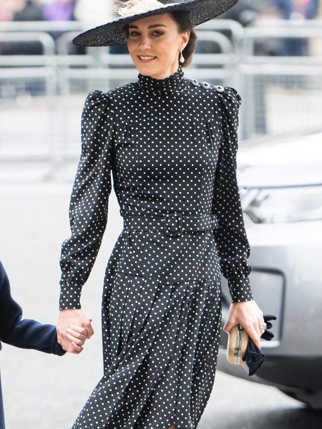 Kate’s outfit for the memorial service for the duke of Edinburgh at Westminster Abbey cost an estimated $2115. Picture: Samir Hussein/WireImage