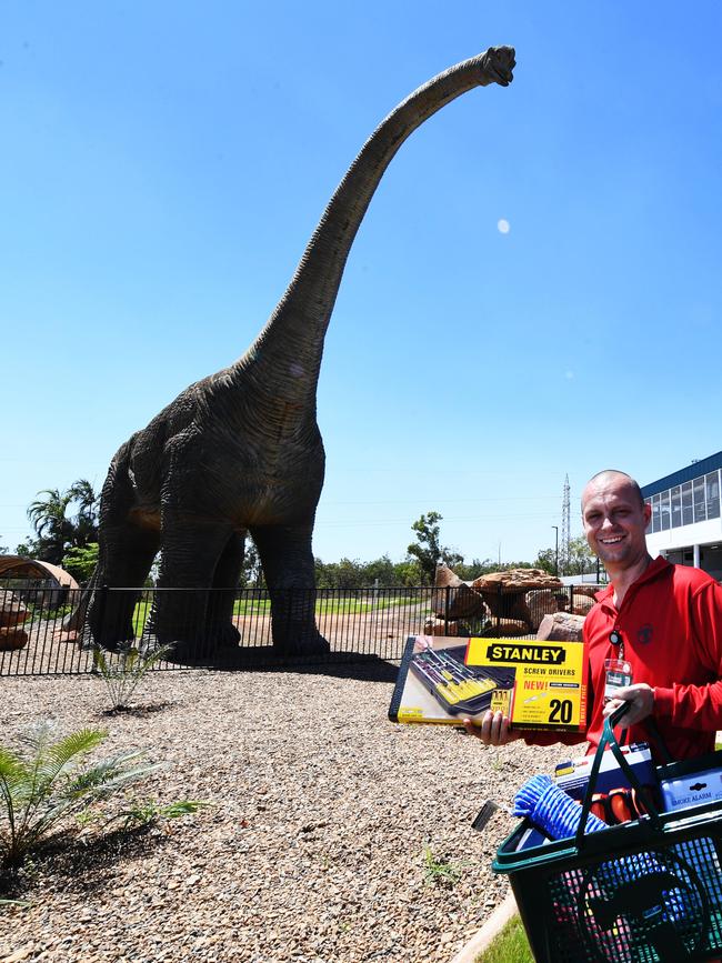 Bunnings complex manager Clayton Leeder in front of Big Kev. Picture: Katrina Bridgeford.