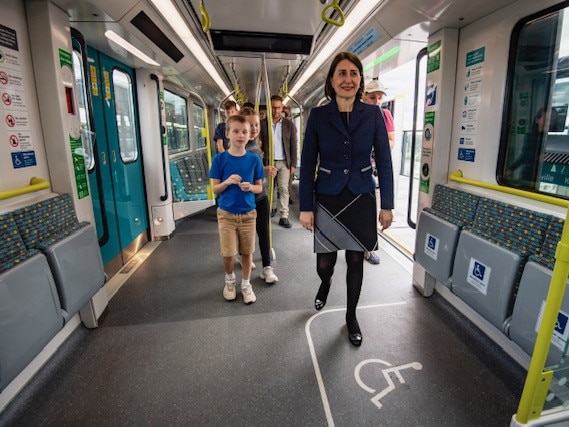 The Premier Gladys Berejiklian tests one of the trains out. Picture: Transport for NSW