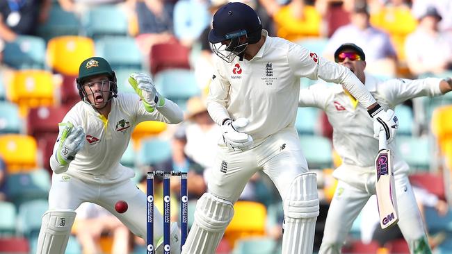 Tim Paine spills a chance in the first Test at the Gabba.