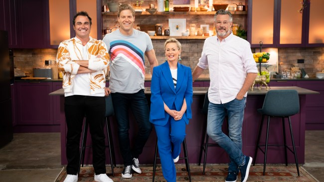 Dr Chris Brown, Amanda Keller, Barry Du Bois and Miguel Maestri in the 2021 season of The Living Room. Picture: Supplied Channel 10