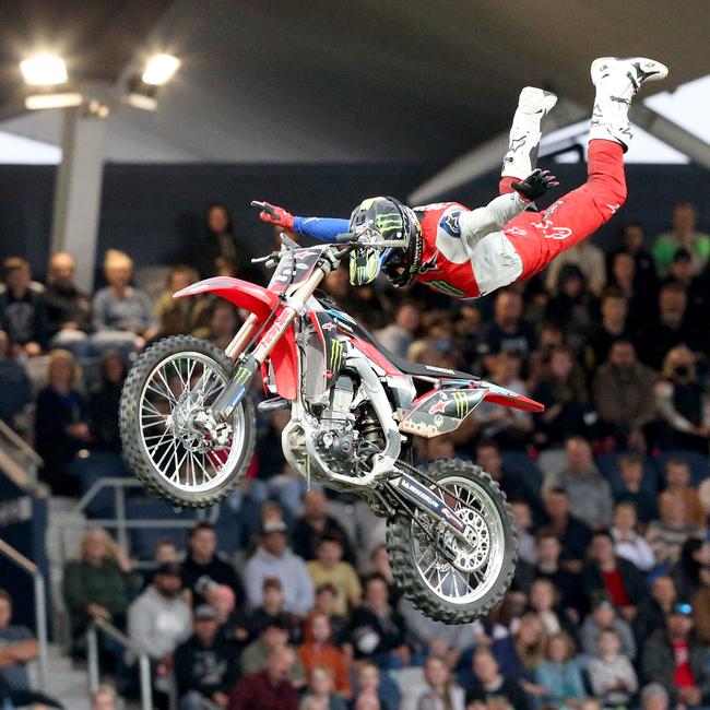 Nitro Circus at Kardinia Park on March 7, 2022. Stunts, crowd reactions, fireworks, plenty of colour. Picture: Mark Wilson