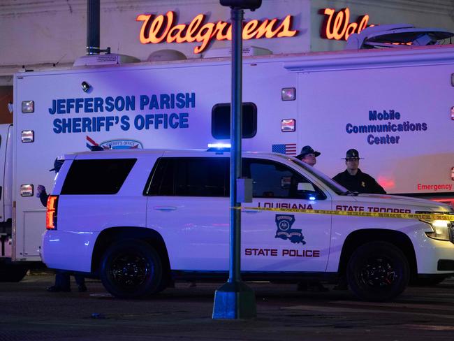 Louisiana authorities at a mobile command centre after the attack that left at least 15 people killed. Picture: AFP