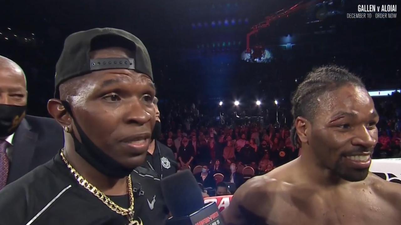 Shawn Porter smiles through the moment his dad criticises him. Photo: Kayo, Main Event.