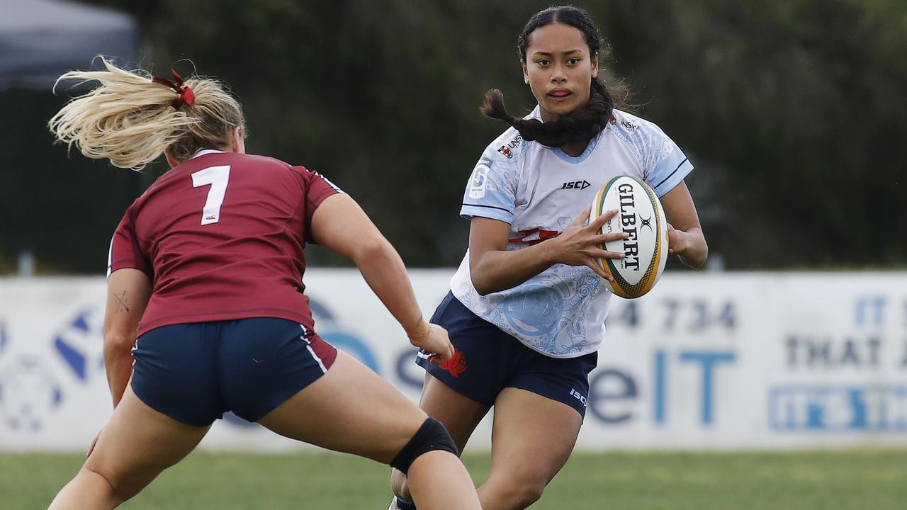 Next Gen 7s action between NSW and Queensland in round one in Sydney. Photos: Supplied/Karen Watson